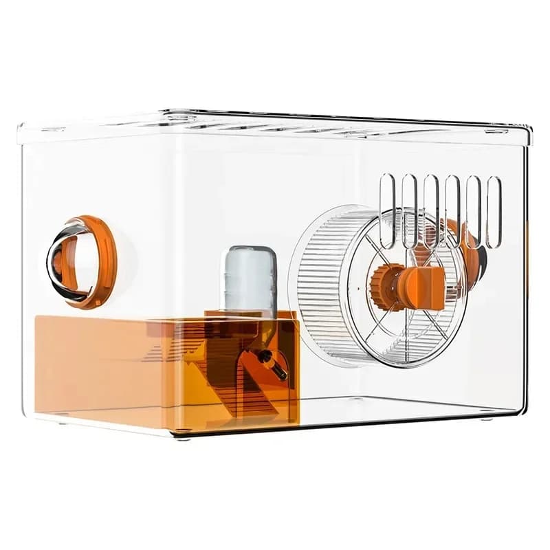 Portable high transparent acrylic hamster cage environmentally friendly silent roller large space solid button box plastic tray