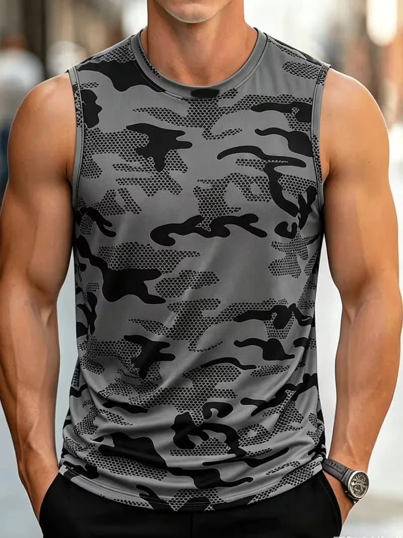 New Men's Camouflage Tank Top Summer Sleeveless Sports T Shirts Gym Fitness Running Quick Dry Breathable Loose Men Training Vest