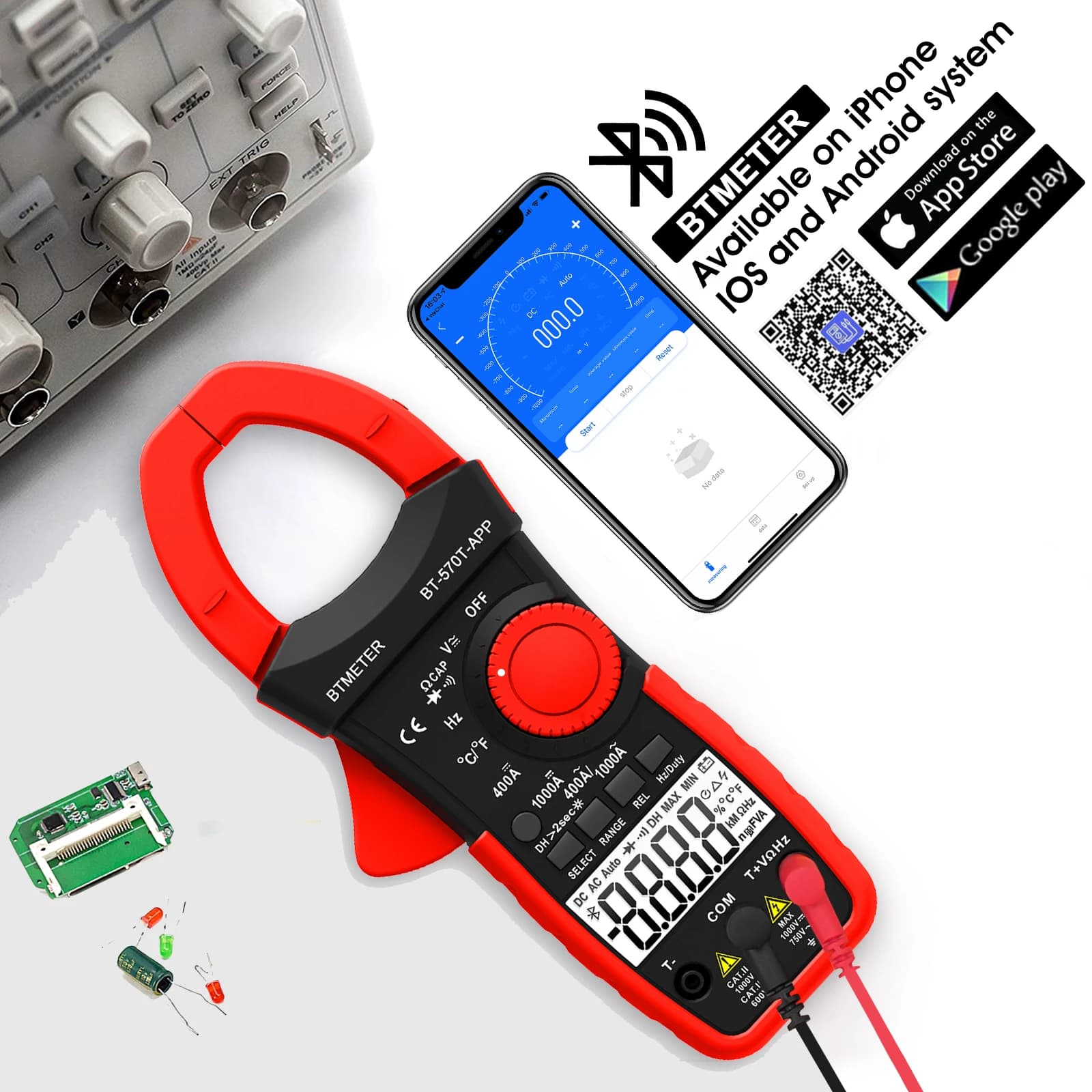 4000 Counts Auto Range Intelligent Digital AC/DC Clamp Multimeter Connect to Mobile Phone with App Function Backlight BT-570T-AP