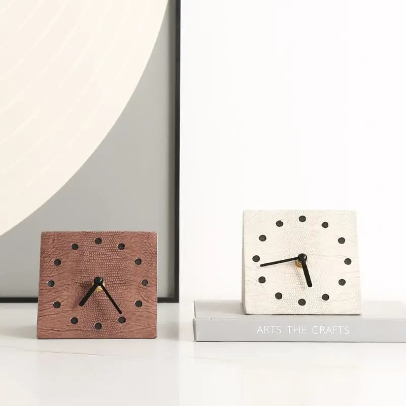 Minimalist retro geometric art leather pattern table clock ornament, bed and breakfast desktop creative  decoration
