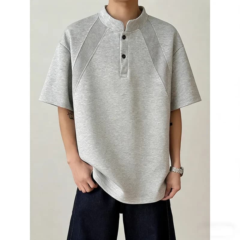 Summer Short Sleeved T-shirt Men Fashion Black Stand Up Collar T-shirt Men Streetwear Korean Loose Pullover T Shirt Mens Top