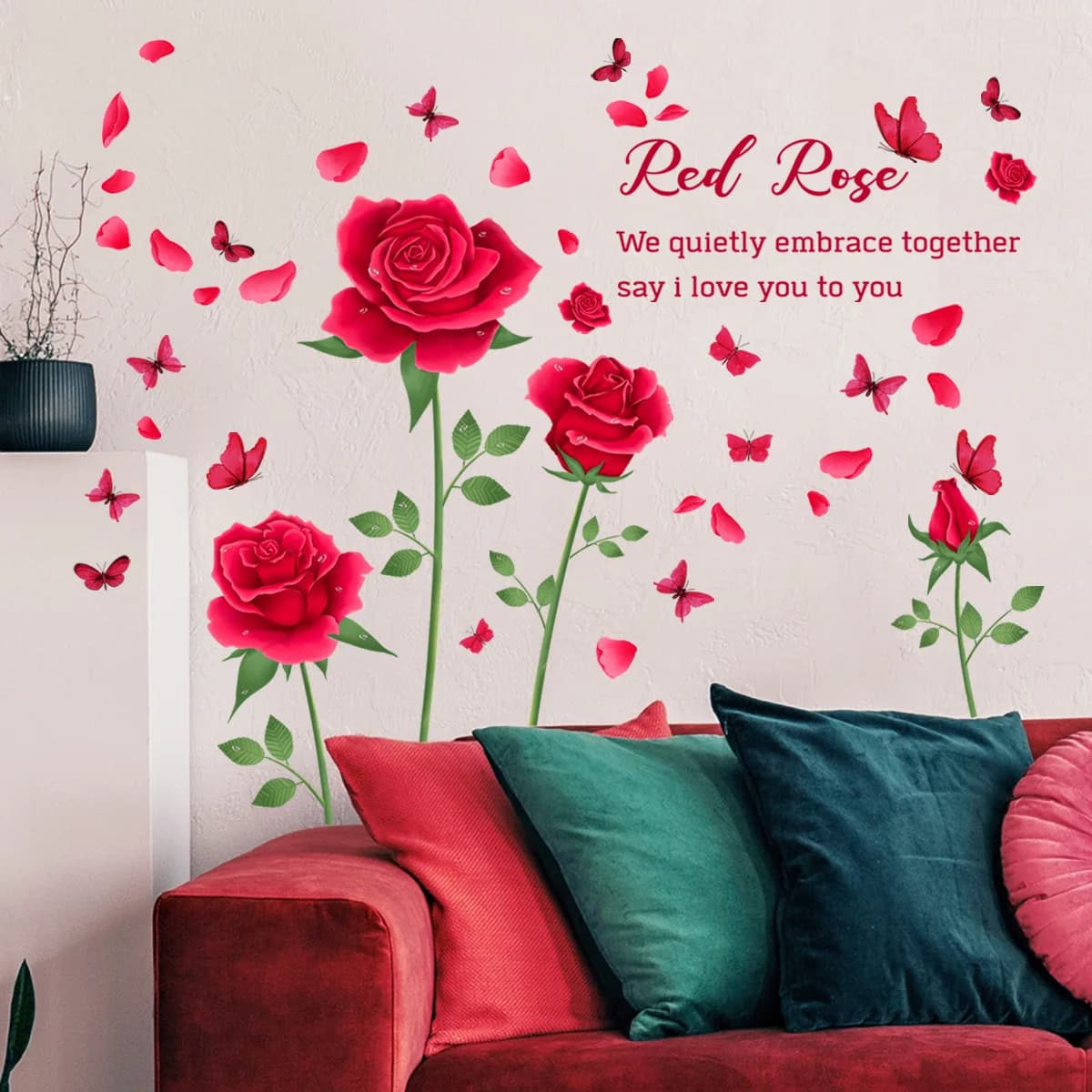 New Flower Rose Room Decorative Wall Sticker Living Room Bedroom Decorative Sticker