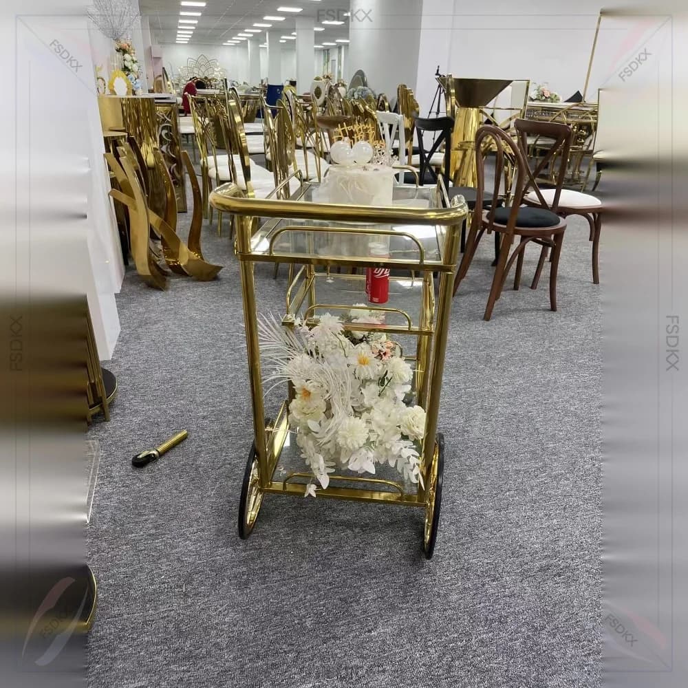 Custom 3-Tier Stainless Steel Bar Cart High-Ground Royal Golden Wine Trolley for Modern Dining & Hotel Services for Wine Cellars