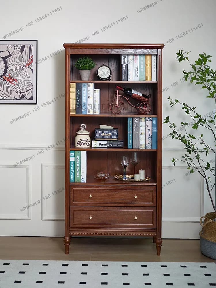 French retro solid wood side cabinet living room floor bookshelf display free cabinet