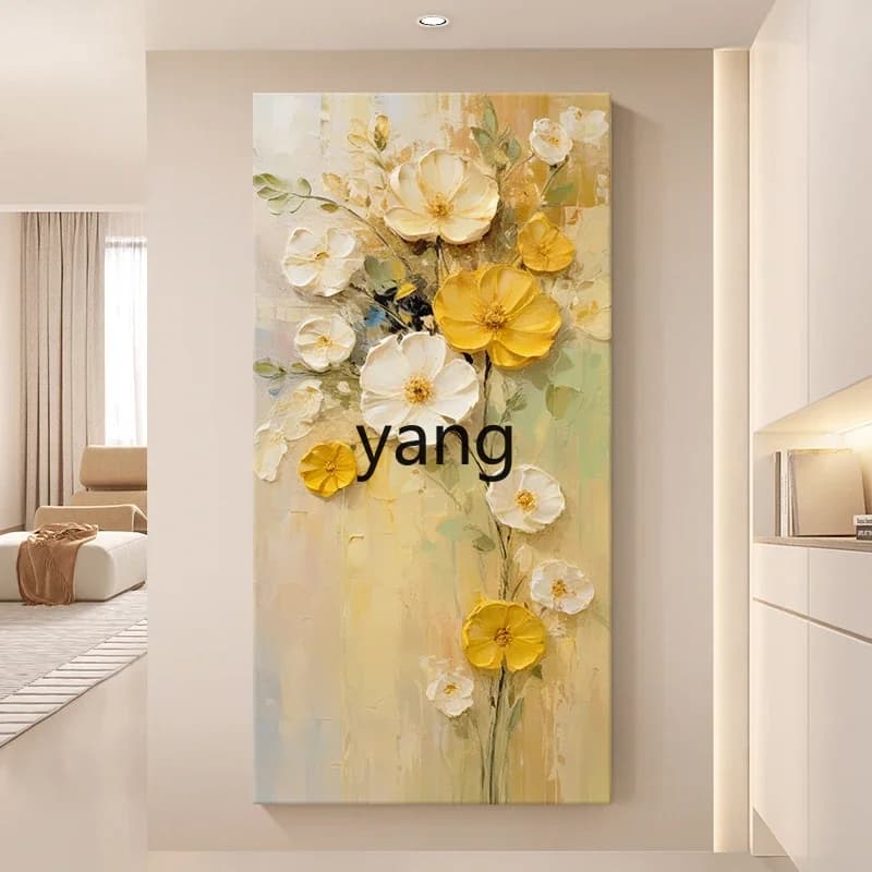 LM hand-painted oil painting abstract flower texture living room decorative painting cream wind