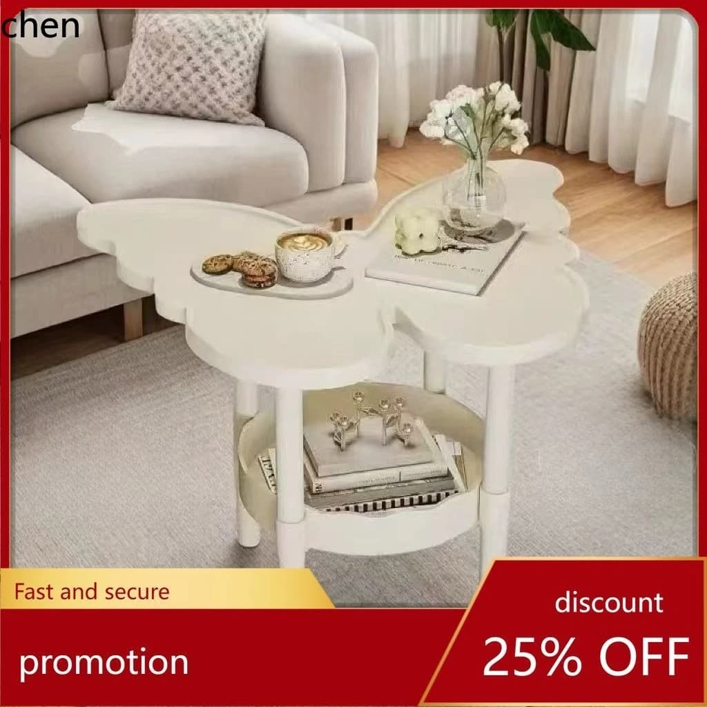 H1 Butterfly Side Table, Small Home Table, Bedside Shelf, Nightstand, Floor Storage Rack, Cream Style Coffee Table