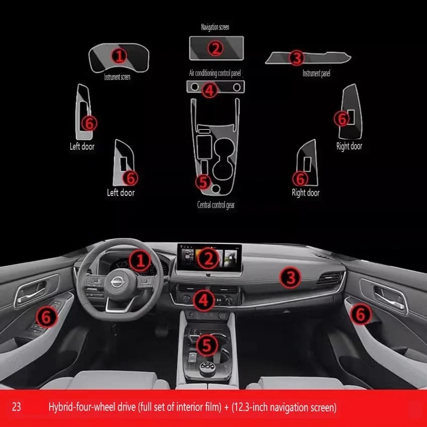 For Nissan X-Trail 2021-2022 Tpu Transparent Protector Film Interior Interior Sticker Center Control Navigator Car Accessories