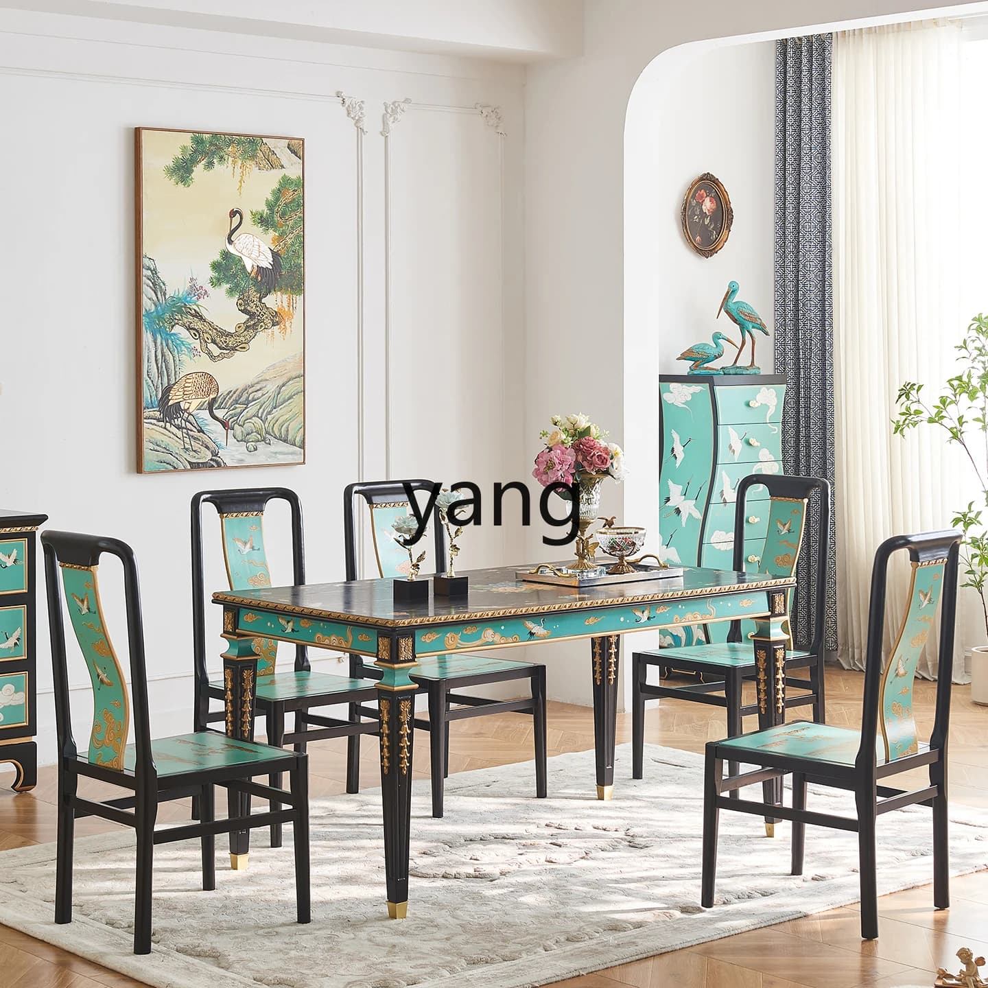 CX  Solid Wood Home Use Rectangular Dining Table and Chair Set Tea Table