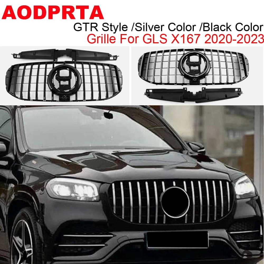 2020-2023 GLS Grille ABS Front Mesh Hood Grill For Mercedes GLS Class X167 GLS450 GLS580 GTR Panamericana Style Chrome Trim