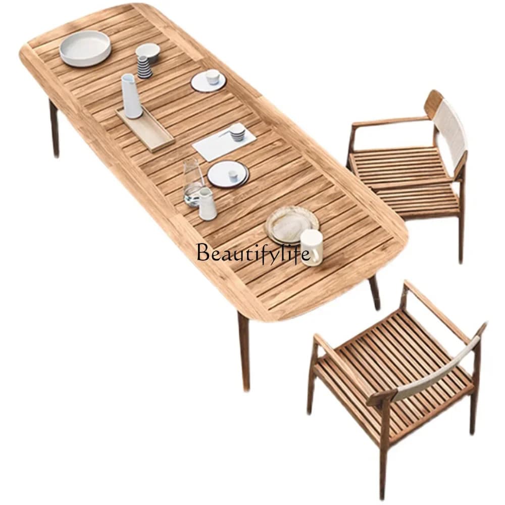 LJYOutdoor solid wood table and chair combination garden villa leisure teak furniture