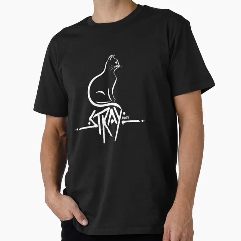 Stray Video Game Cat Graphic T‑Shirt O‑Neck Short Sleeve Unisex Tees Cyberpunk Stray Cat Print Casual Streetwear For Gamer Fans