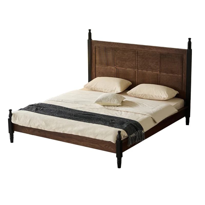 North American black walnut French retro solid wood bed modern simple cherry wood medium antique bedroom double bed