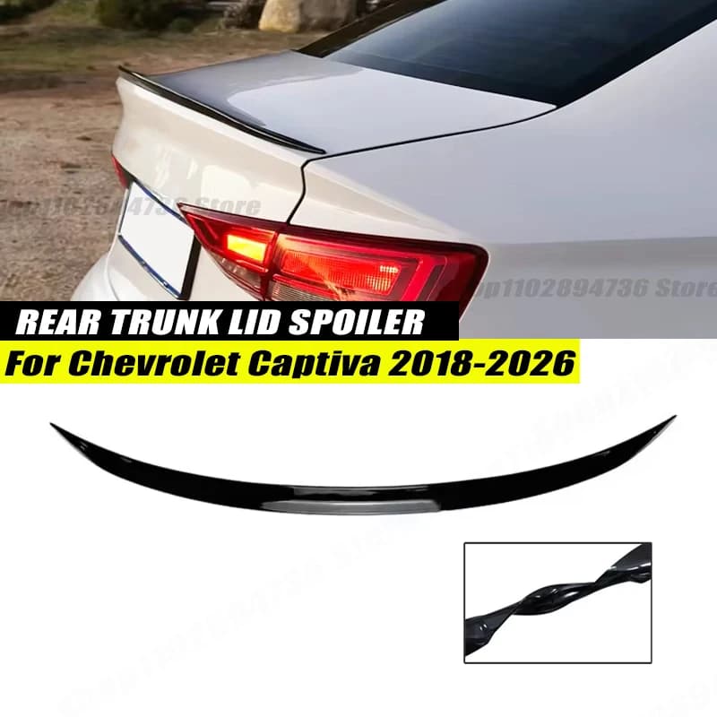 120CM Gloss Black Soft Rubber Rear Trunk Spoiler Lip Splitter 5D Carbon Look Car Accessories For Chevrolet Captiva 2018-2026
