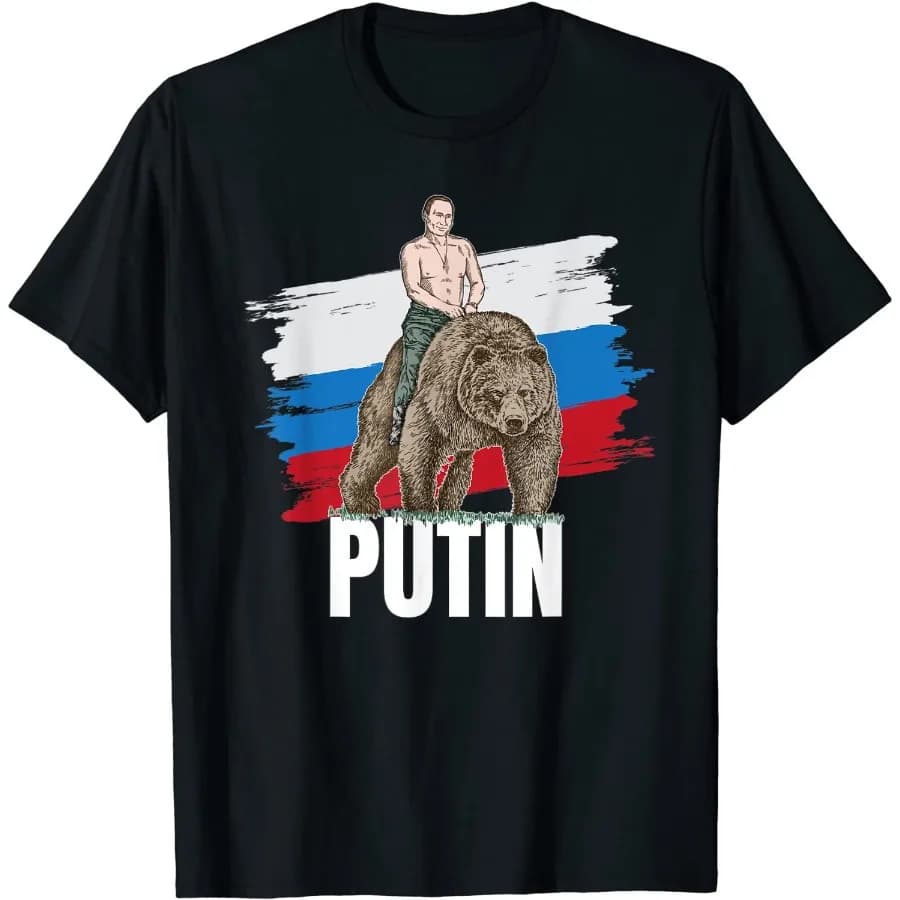Putin on Bear Russia President Moscow Gift Men T-Shirt Short  Casual 100%  COTTON  O-Neck  Shirts