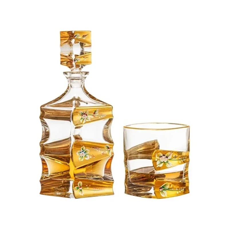 Crystal glass gold-painted enamel flower whiskey cup, foreign wine beer cup wine set