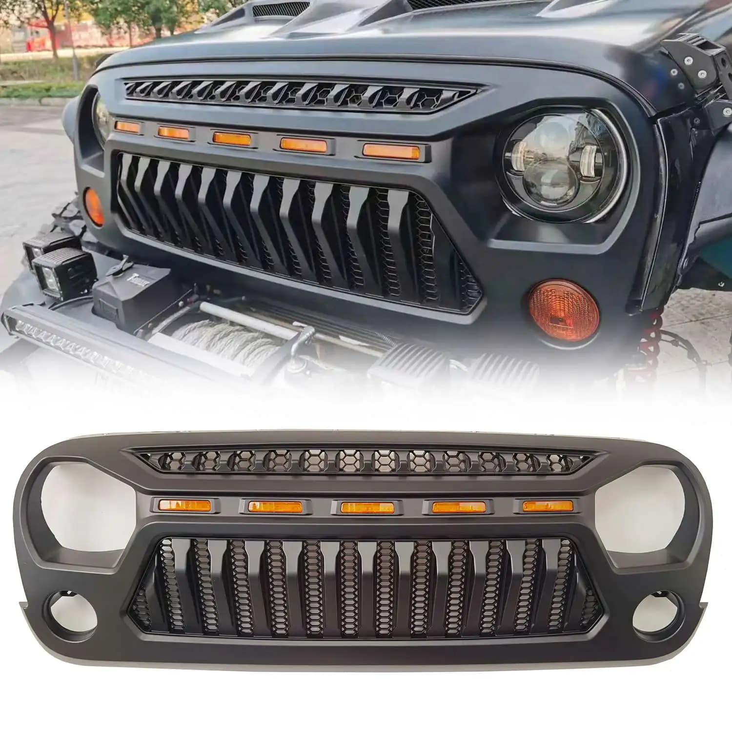 Spedking Front Grille for JEEP WRANGLER JK 2013 2014 2015 2016 2017 Black ABS Grille