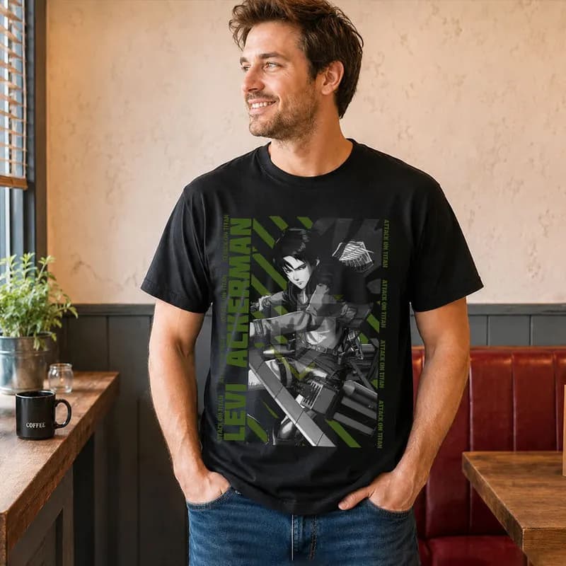 Levi Ackerman Attack on Titan Anime T Shirt, 0809 Manga Casual Streetwear, Unisex Short Sleeve Graphic Tee for Fans