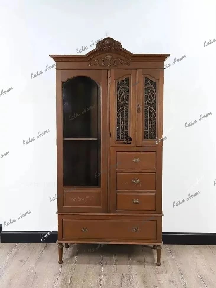 PG Colored floral glass wine cabinet, filing cabinet, old modern homestay bar pocket cabinet