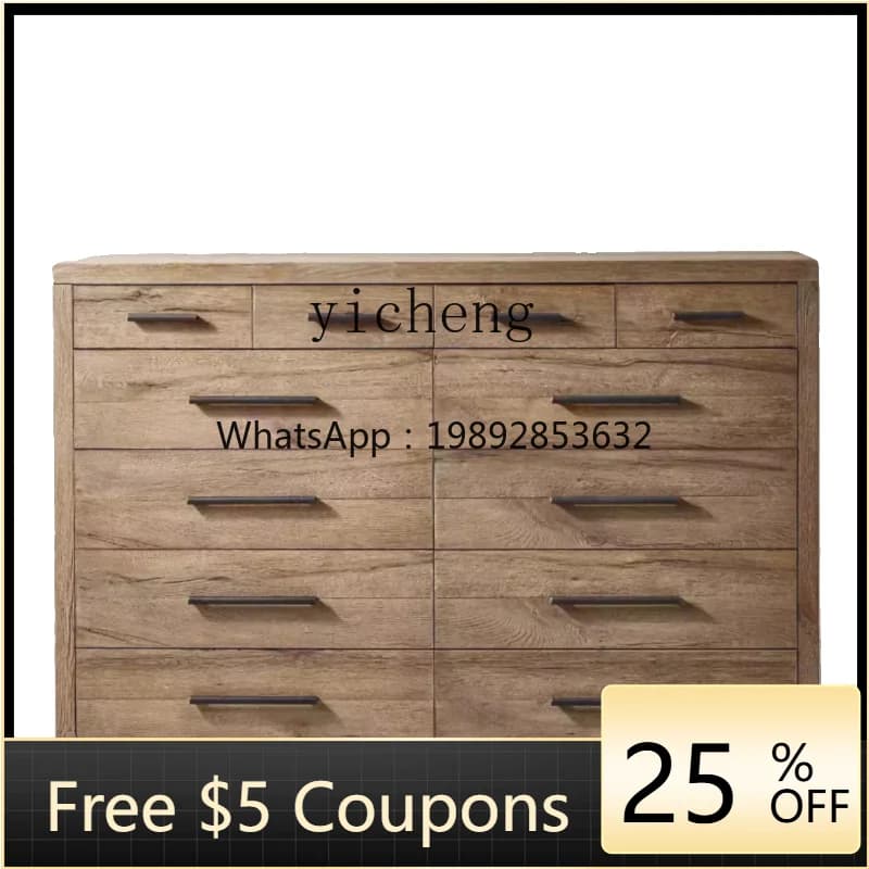 Solid Wood Nine-Drawer Cabinet Ancient Minimalist Wall Storage Cabinet Living Room Drawer Locker