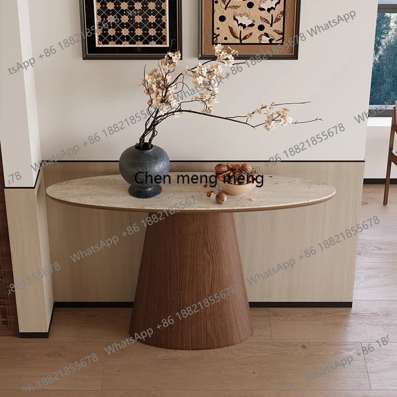 Wabi-sabi style, French retro natural travertine, entrance door, entrance table, entryway, hallway