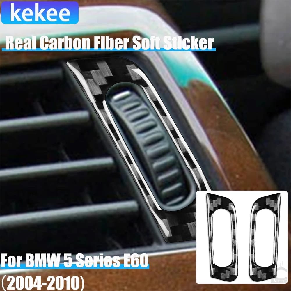 Real Carbon Fiber Car Accessories Air Vent Adjustment Cover Soft Sticker For BMW 5 Series E60 2004 2005 2006 2007 2008 2009 2010