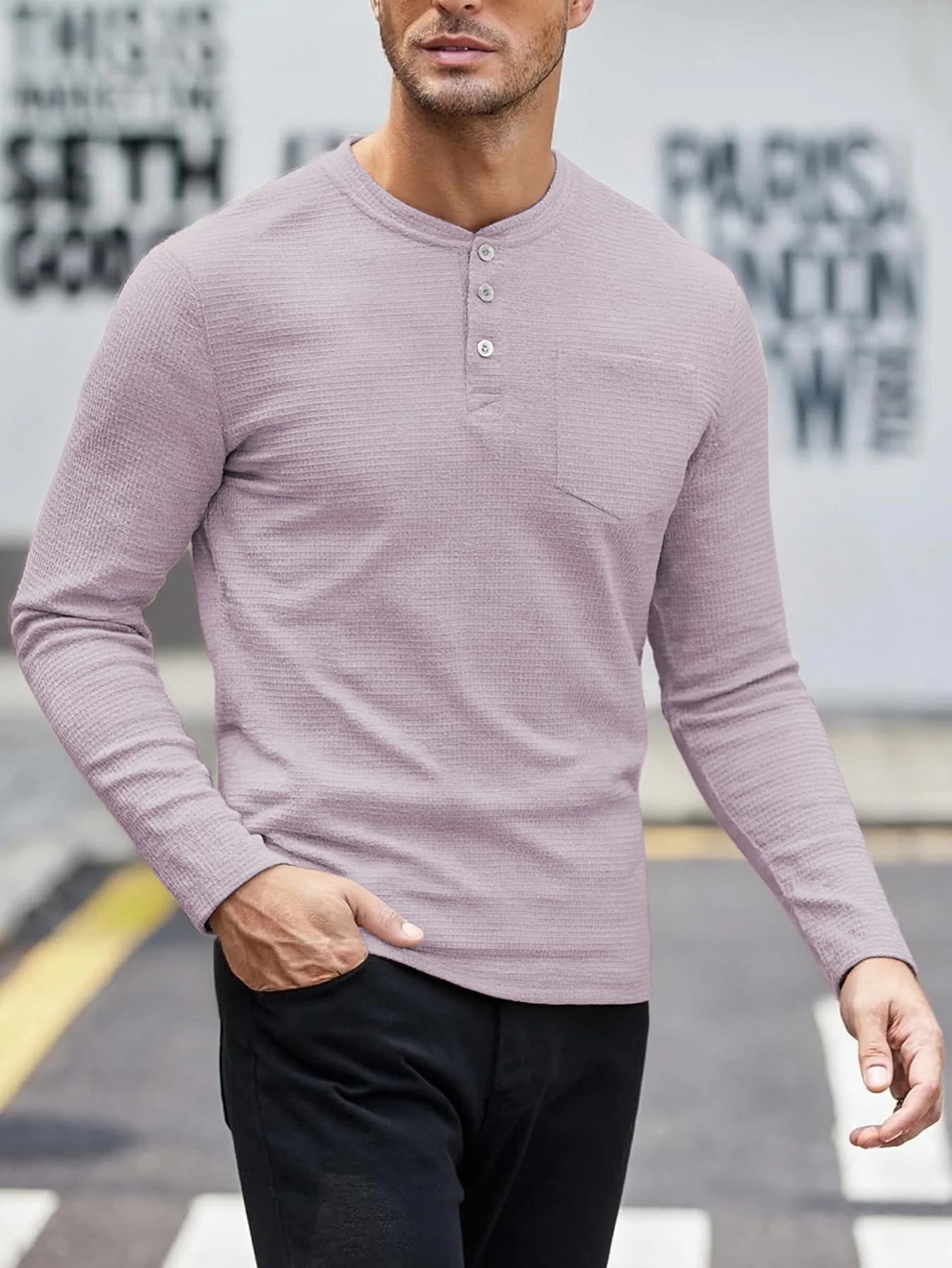 New Arrival Men Long Sleeve Henley Polo Shirt Spring Autumn Button‑Placket Casual Daily Street Style Male Fashion Wearable Tops