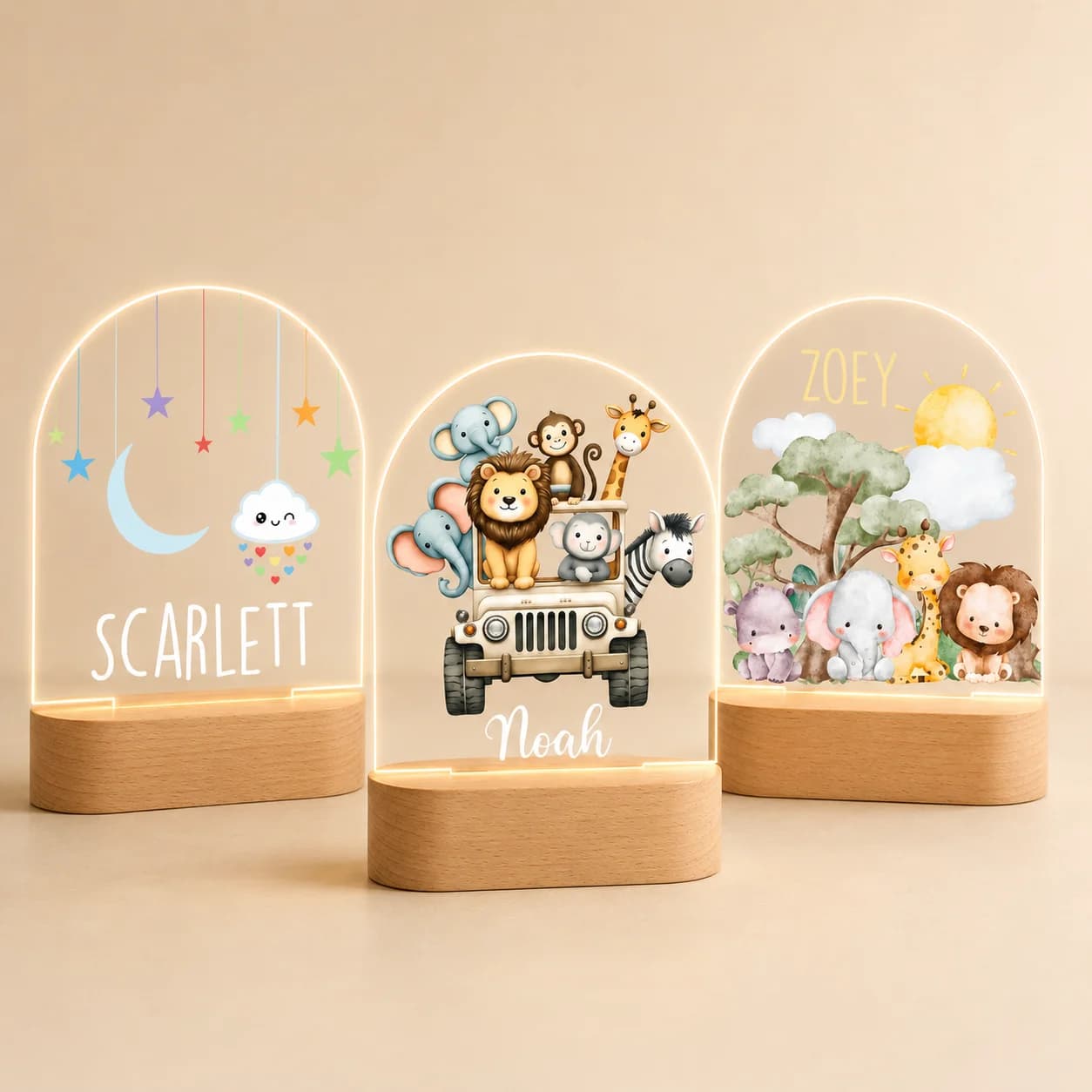 Personalized Kids Night Light Custom Name Acrylic LED Lamp Animal Moon Star Nursery Bedroom Decor USB Gift Boys Girls Birthday