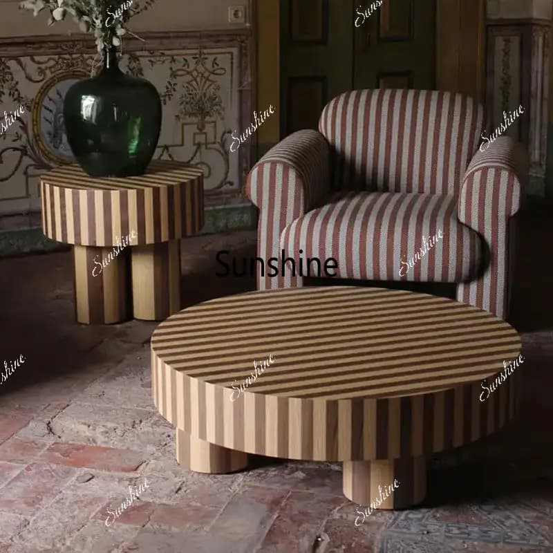 Medieval style solid wood coffee table living room small apartment round coffee table coffee table