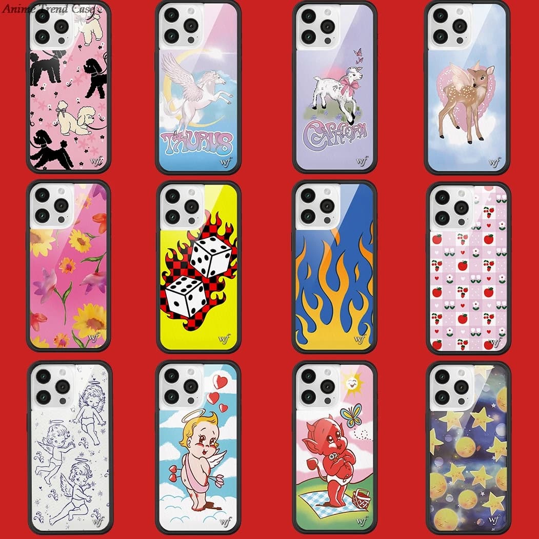 Wildflower 3D Flame Angel Devil Phone Case for iPhone 16 15 14 13 12 17 18 Pro Max Plus Air 18pro WF Deer unicorn Cover Funda