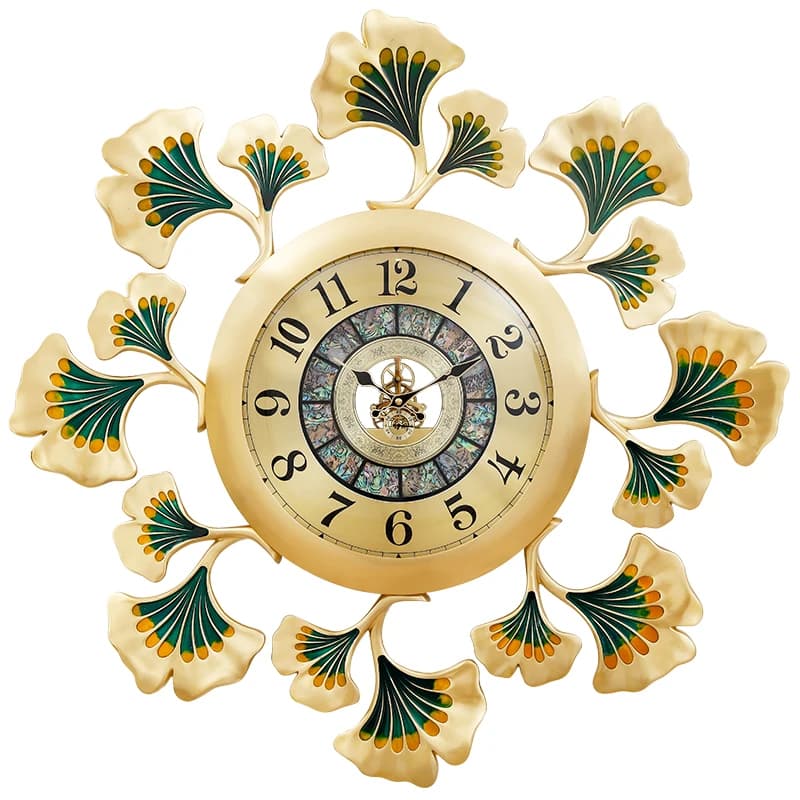 Light Luxury European Ginkgo Clock Modern Home Living Room Entrance Creative Decorative Art Clock Wall Hanging