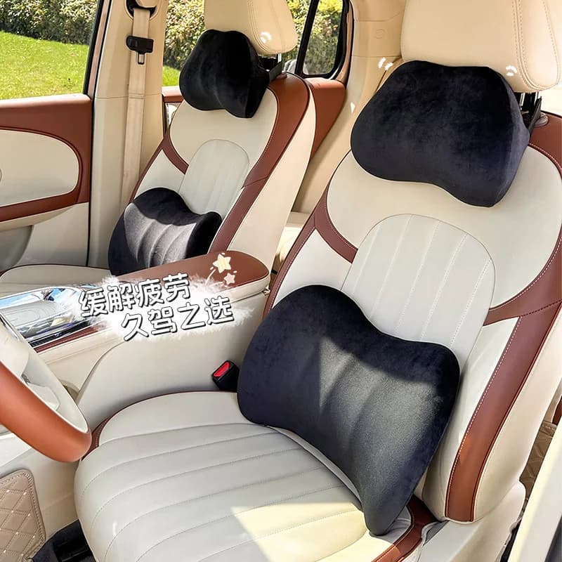 Car Enlarged Headrest Comfortable Lumbar Support Simple Memory Foam Car Neck Pillow Winter Plush Car Non-slip Seat Waist Cushion