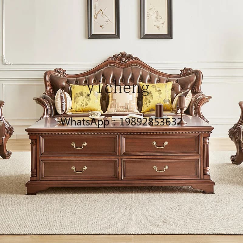 solid wood coffee table black walnut living room TV cabinet combination sofa matching long coffee table