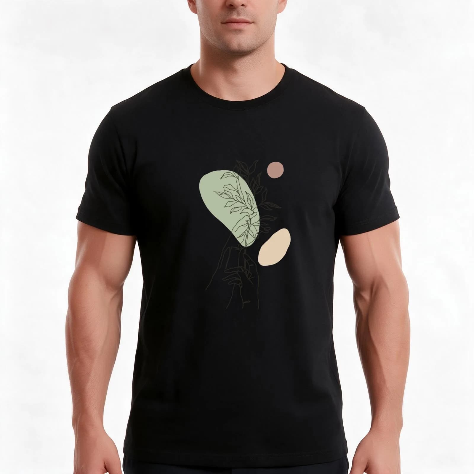 Abstract Plant Design T-Shirt, Summer Casual Cotton Tee, Oversized Streetwear Tops, Vintage Graphic Print, Unisex Men Women