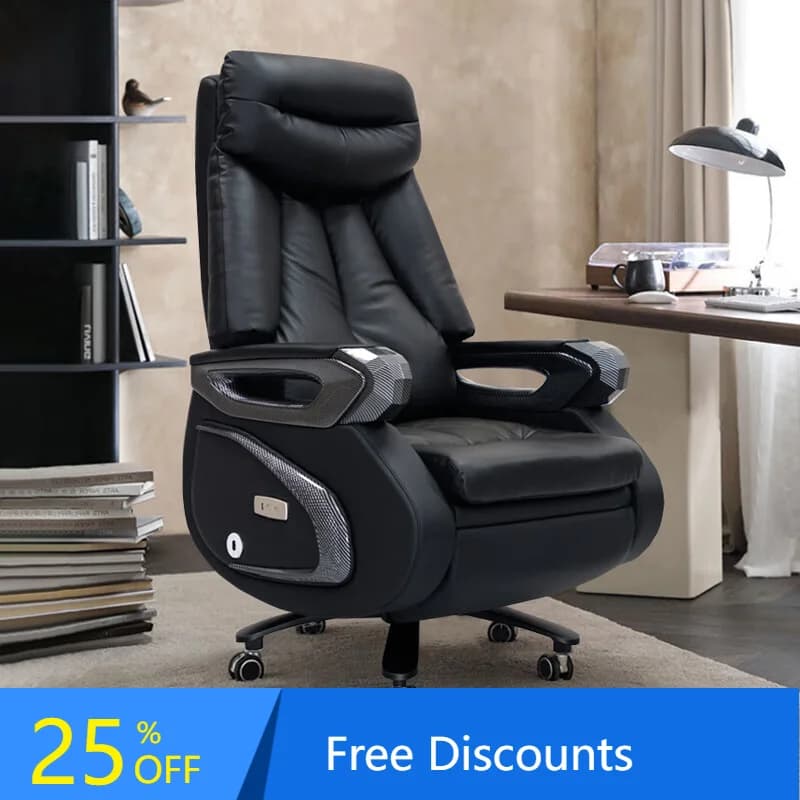 Intelligent Electric Ergonomic Executive Chair Top Layer Cowhide Reclining Office Nap Chair