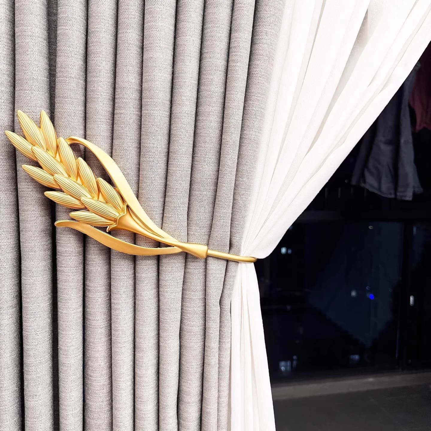 2Pcs/Fingfu French U-shaped Curtain Hook, Large Gold Wheat Ear Decoration Curtain Storage Hook, Shower Curtain Wall Hook, Punchi