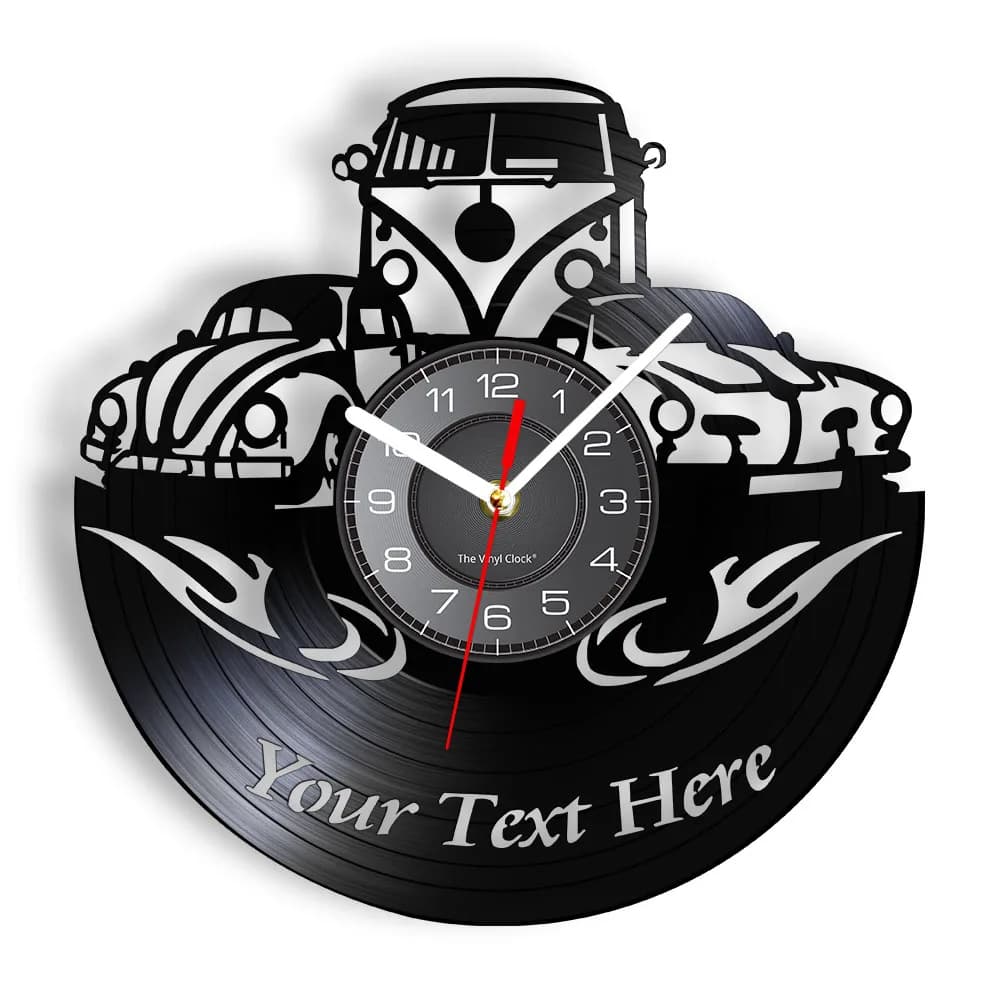 Camper Van Home Decor Wall Clock Personalized with Your Name Logo Car Number Camper van Retro Car Custom Vinyl Record Wall Clock