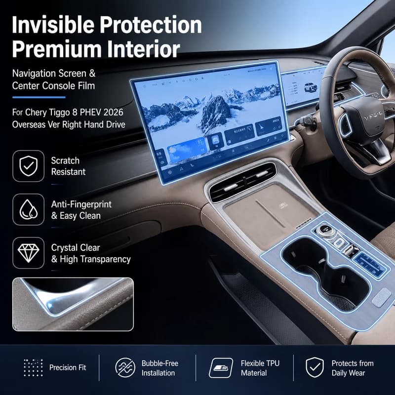 For Chery Tiggo 8 PHEV 2026 Overseas Ver Right Hand Drive Navigation Screen Protector Interior Center Console Film