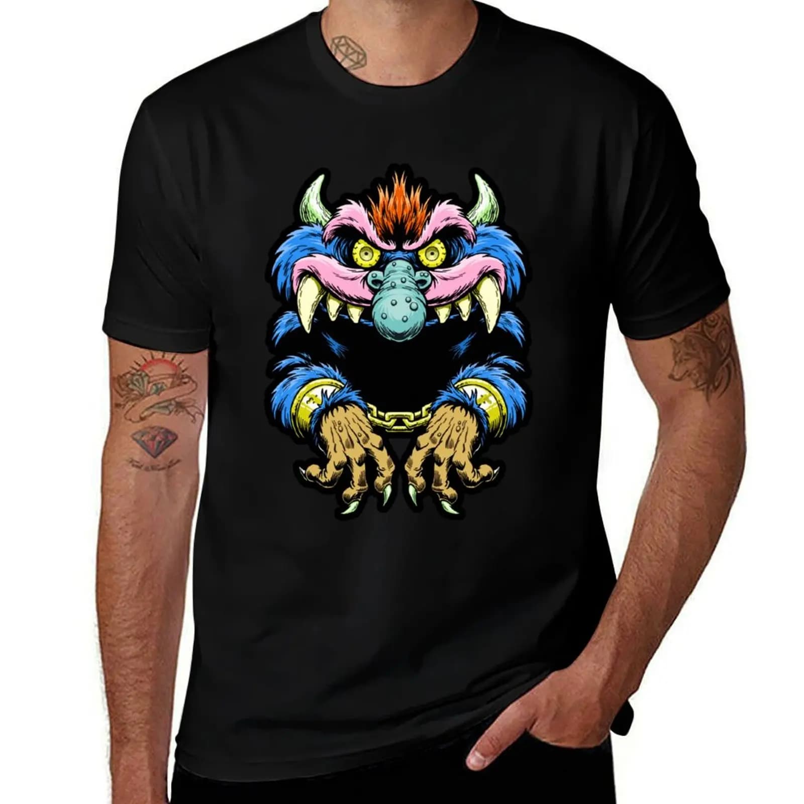 MY PET MONSTER 1980&x27;S ARTWORK T-Shirt Big and Tall Crew Neck Tee T-Shirt