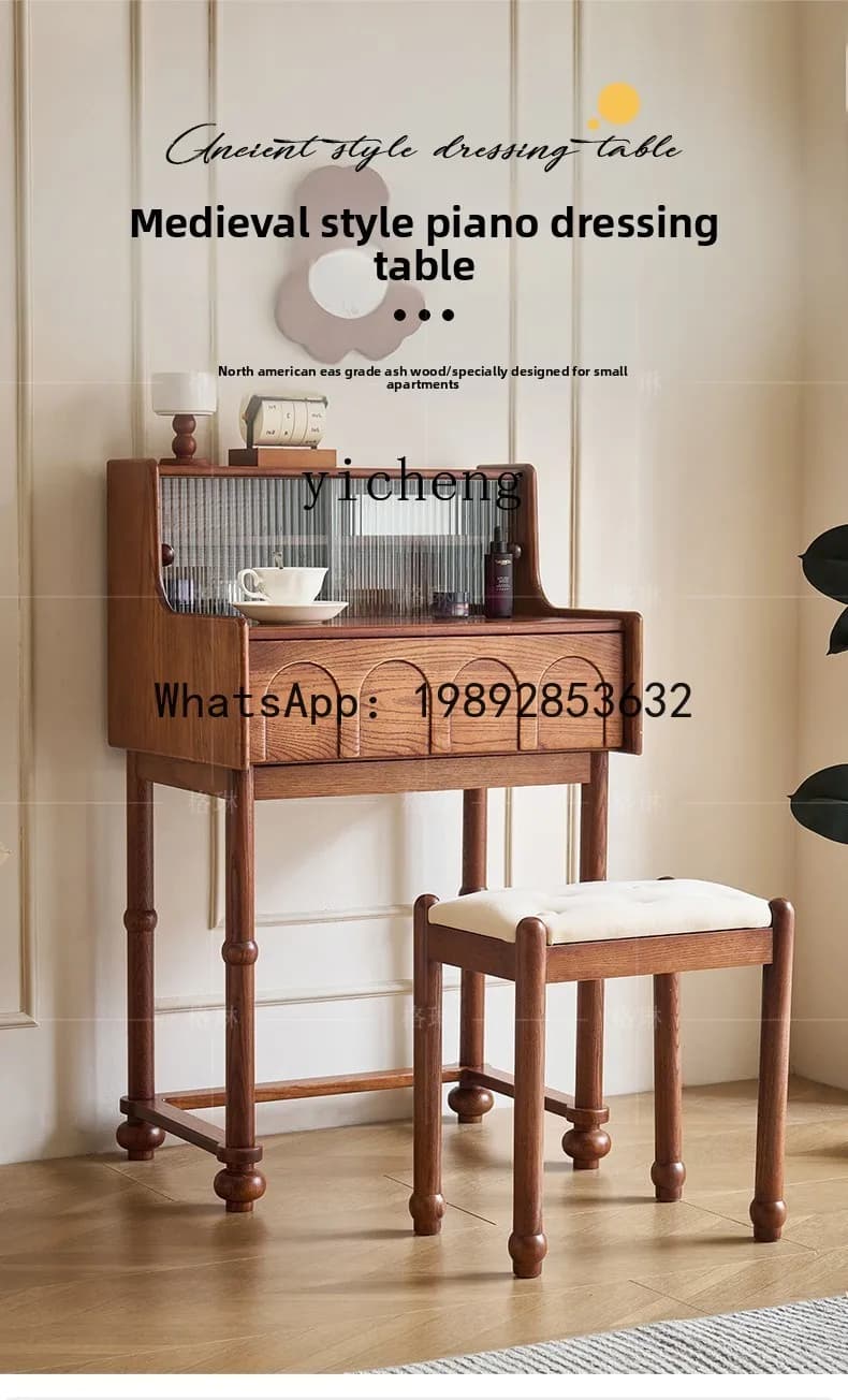 X7  Solid Wood Dressing Table White Wax Wood Master Bedroom Small Apartment Makeup Table with Drawer
