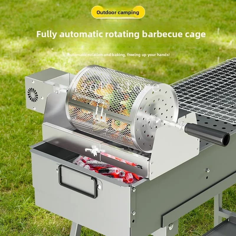 Butterfly grilled barbecue cage BBQ rolling barbecue tube BBQ net smoked barbecue round grill grill grill basket automatic