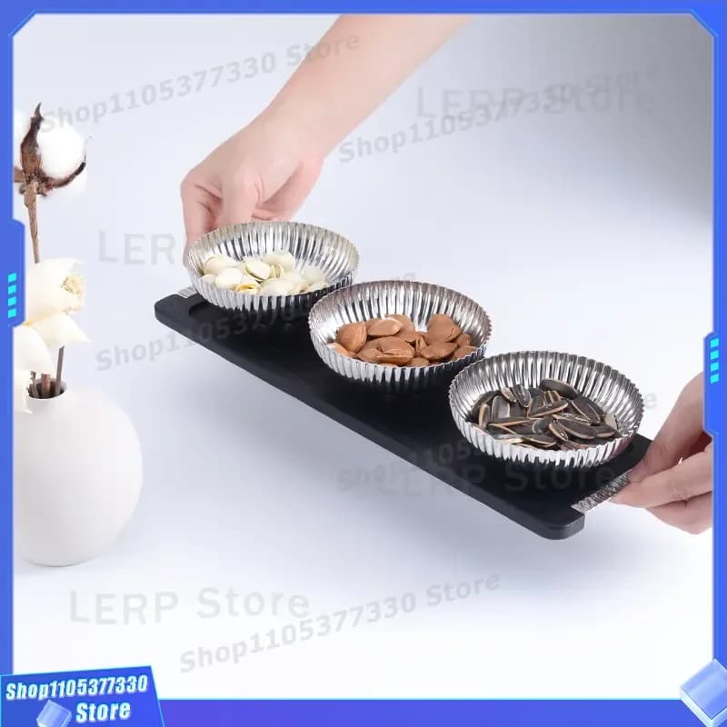 Stainless Steel Fruit Plate Creative Dried Fruit Decorative Tray Solid Wood Snack Storage for Home Living Room Coffee Table
