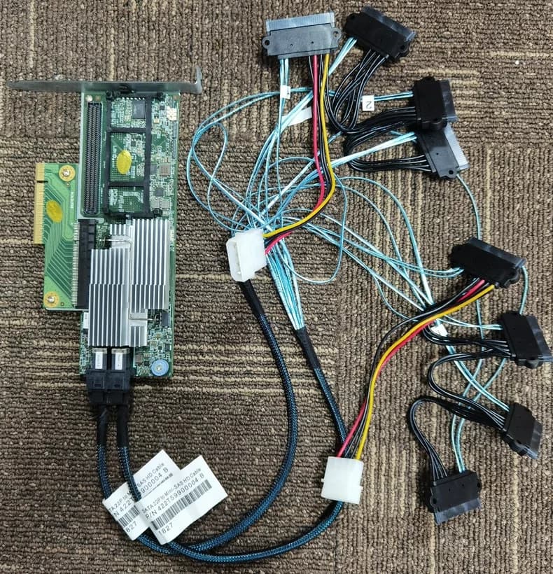 3108 SAS Card + Two SATA Data Cables, Support 8 SATA Hard Disks in 12GB Pass-through Mode, Original Disassembly
