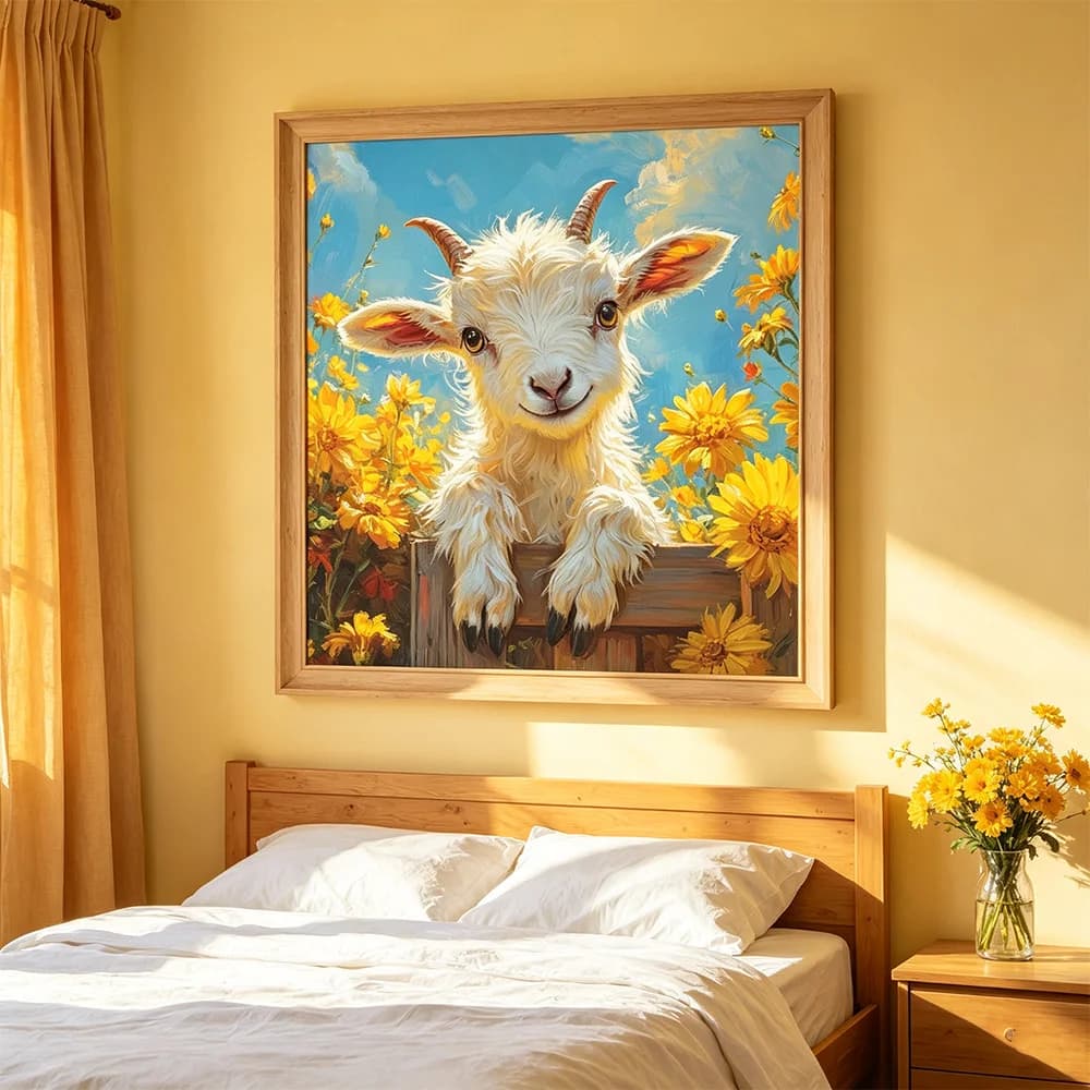 Chrysanthemum Flower Goat Poster Cartoon Sheep Picture Print Canvas Painting Wall Art Paintings Home Living Room Decor