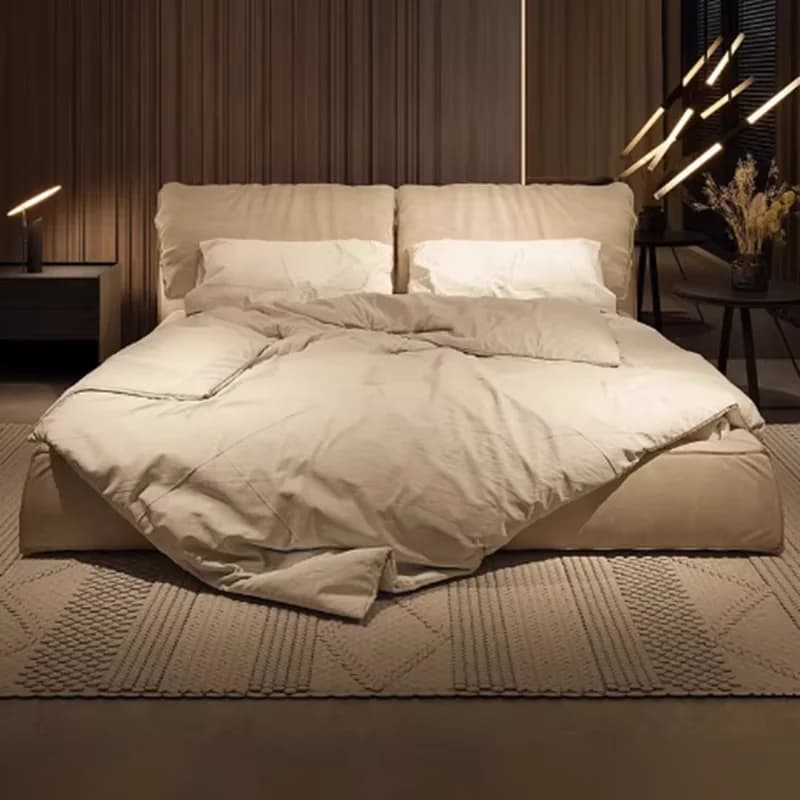Beige King Metal Double Bed Storage Space Simple White Modern Wooden Double Beds Luxury Pliable Cama Matrimonial Bedroom Stuff
