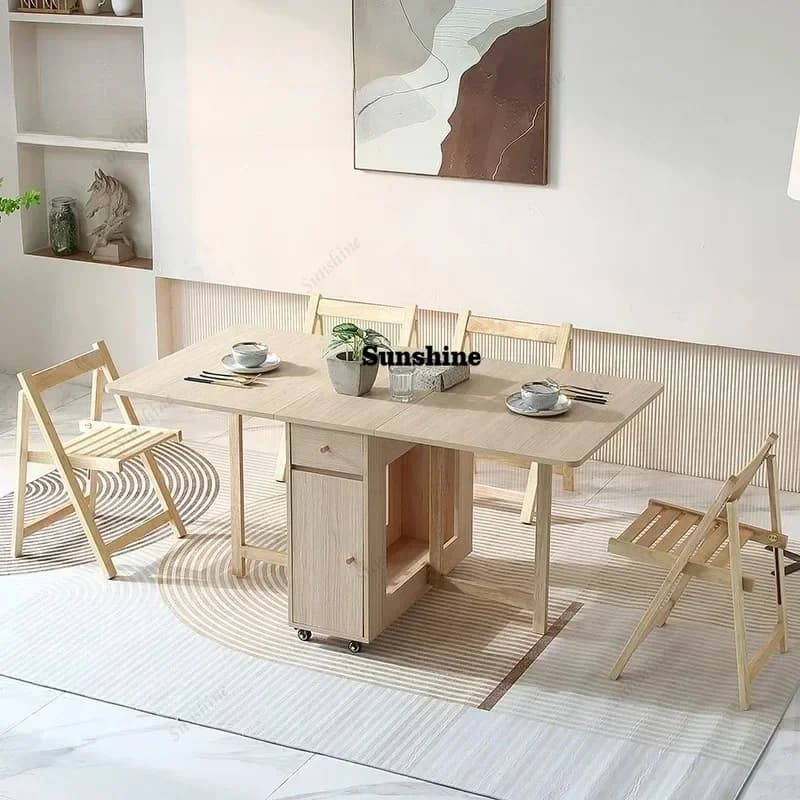 Extendable Drop Leaf Folding Dining Table with 2 Drawers and 4 Wheels for Living Room,Kitchen, Farmhouse, Space Saving Table  FT
