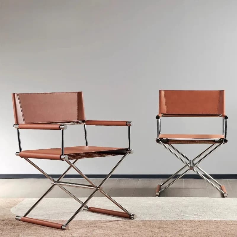 Italian Minimalist Saddle Leather Dining Chair Nordic Designer High-end Single Chair Minimalist Living Room Chair