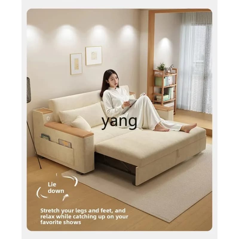 LMM backrest reclining chenille sofa bed small apartment living room multi-functional sofa