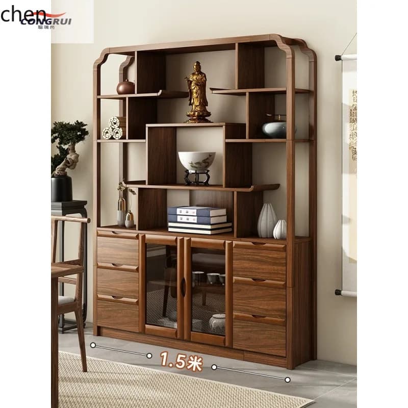 DSA Ebony Wood Color Curio Shelf Ornament Bookshelf Tea Set Rack Storage Entryway Living Room Office Partition