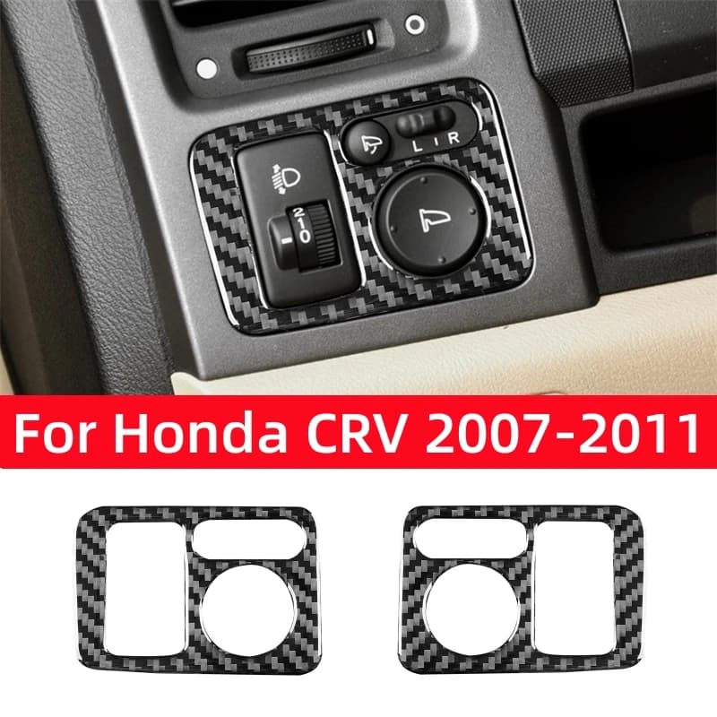 For Honda CRV 2007 2008 2009 2010 2011 Accessories Carbon Fiber Car Rearview Mirror Adjustment Headlight Switch Trim Frame Cover