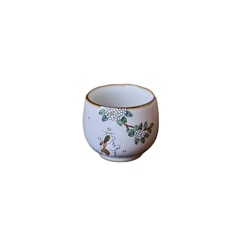 hand-painted embroidered rabbit teacup, gift-giving girls tea set, cute personal handmade ceramic tea cup